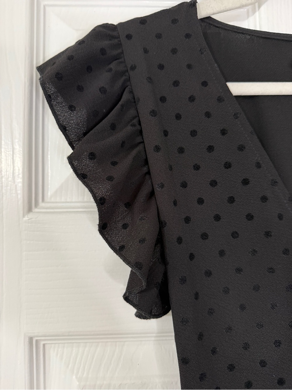 Tyche Black Polka-Dot Ruffle High-Low Wrap Dress - Picture 3 of 5